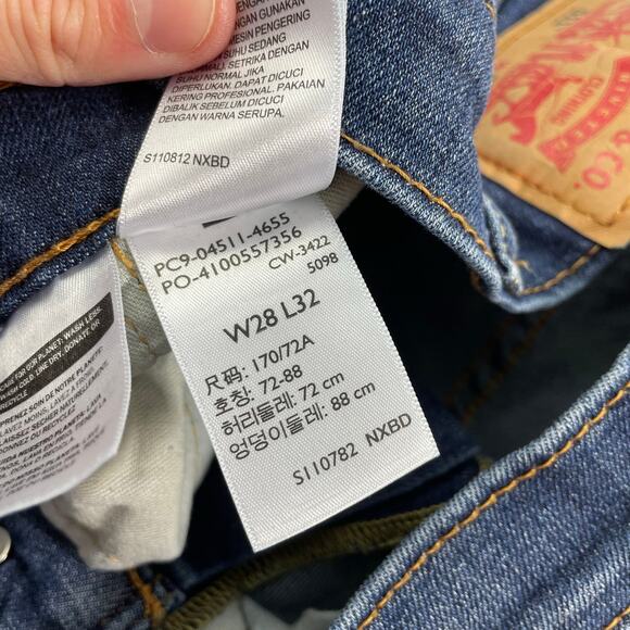 Levi's 511 Slim Tapered Jeans size 28 x 32 Red Tab Dark Wash - Picture 7 of 9